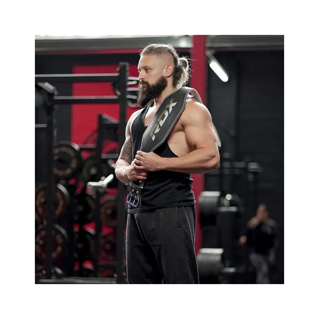 Атлетичний пояс RDX 6 шкіряний Black Gold M (WBS-6RB-M) - зображення 8