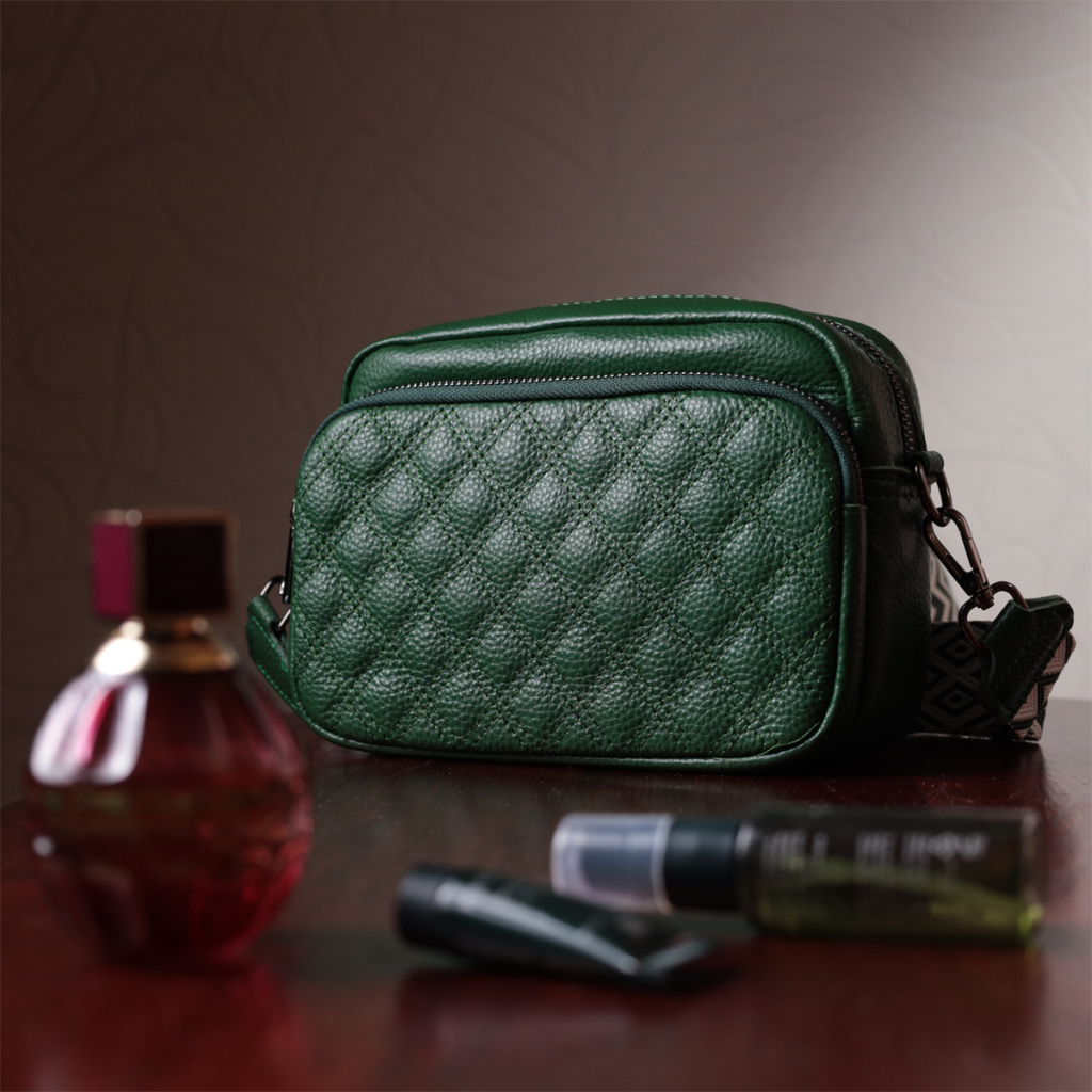 Сумка Vintage Жіноча прошита ромбами на лицьовій стороні з натуральної шкіри Зелена (22635) - зображення 11