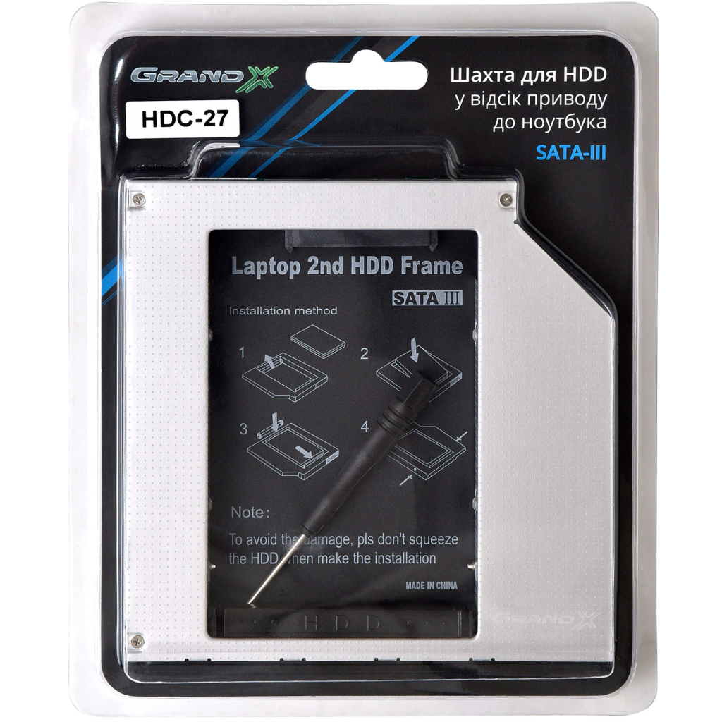 Фрейм-перехідник Grand-X HDD 2.5'' to notebook 12.7 mm ODD SATA3 (HDC-27) - зображення 3