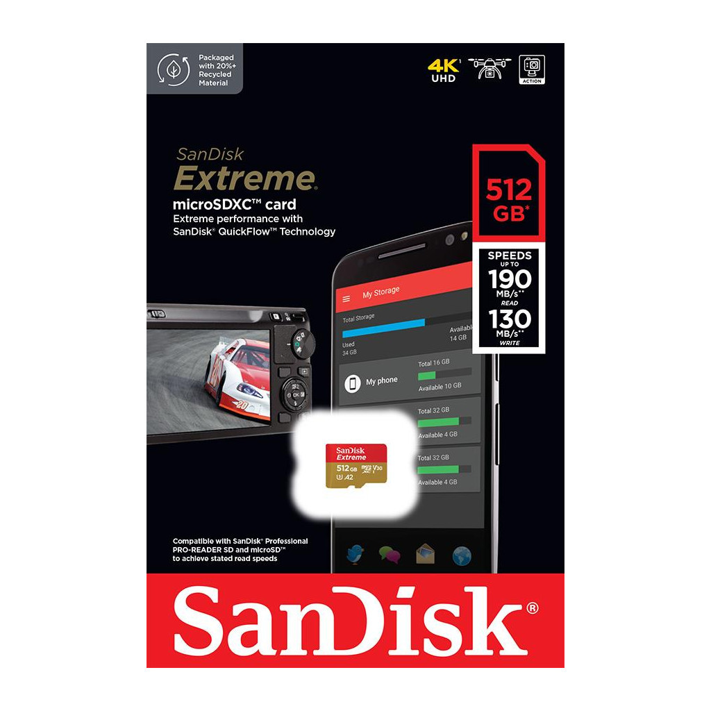 Карта пам'яті SanDisk 512GB microSD class 10 UHS-I U3 V30 Extreme (SDSQXAV-512G-GN6MN) - зображення 2