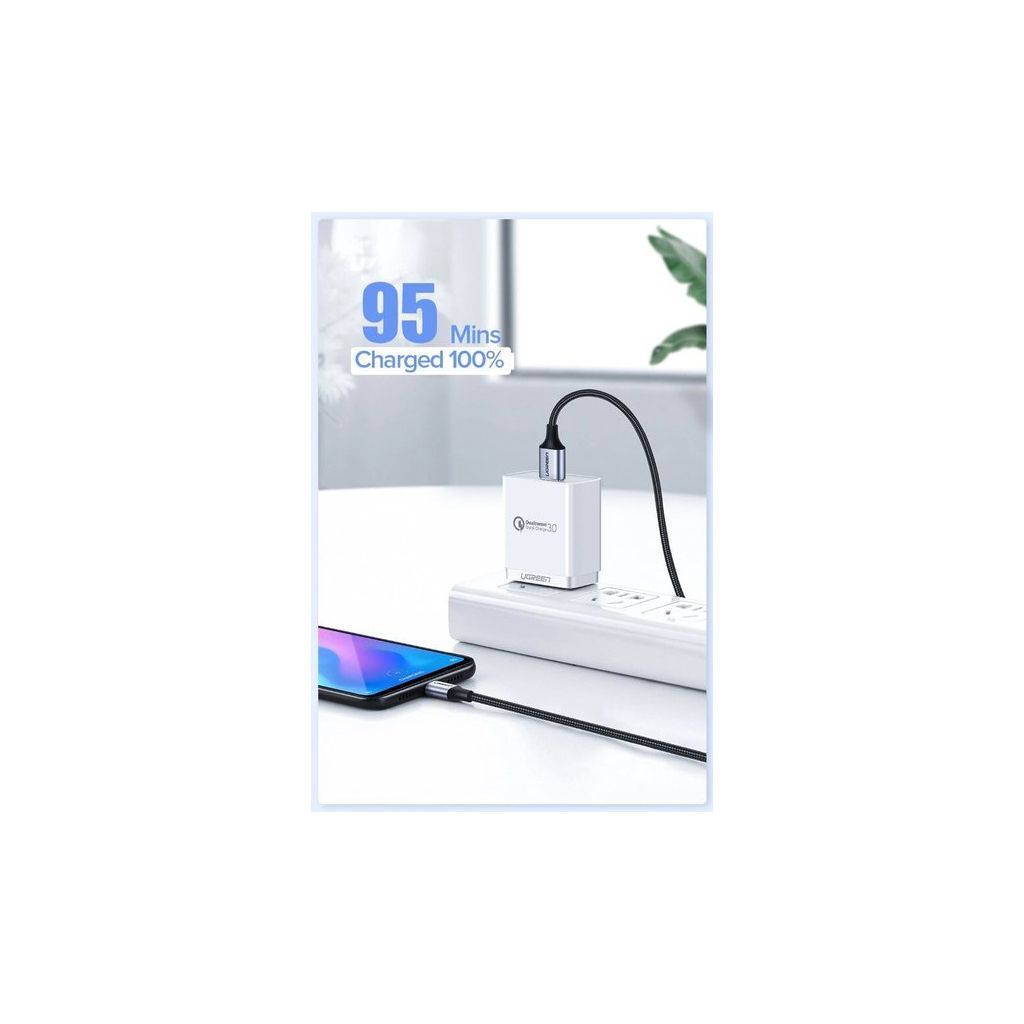 Дата кабель USB 2.0 AM to USB-C 1.5m US288 Aluminum Braid (Black) Ugreen (60127) - зображення 4