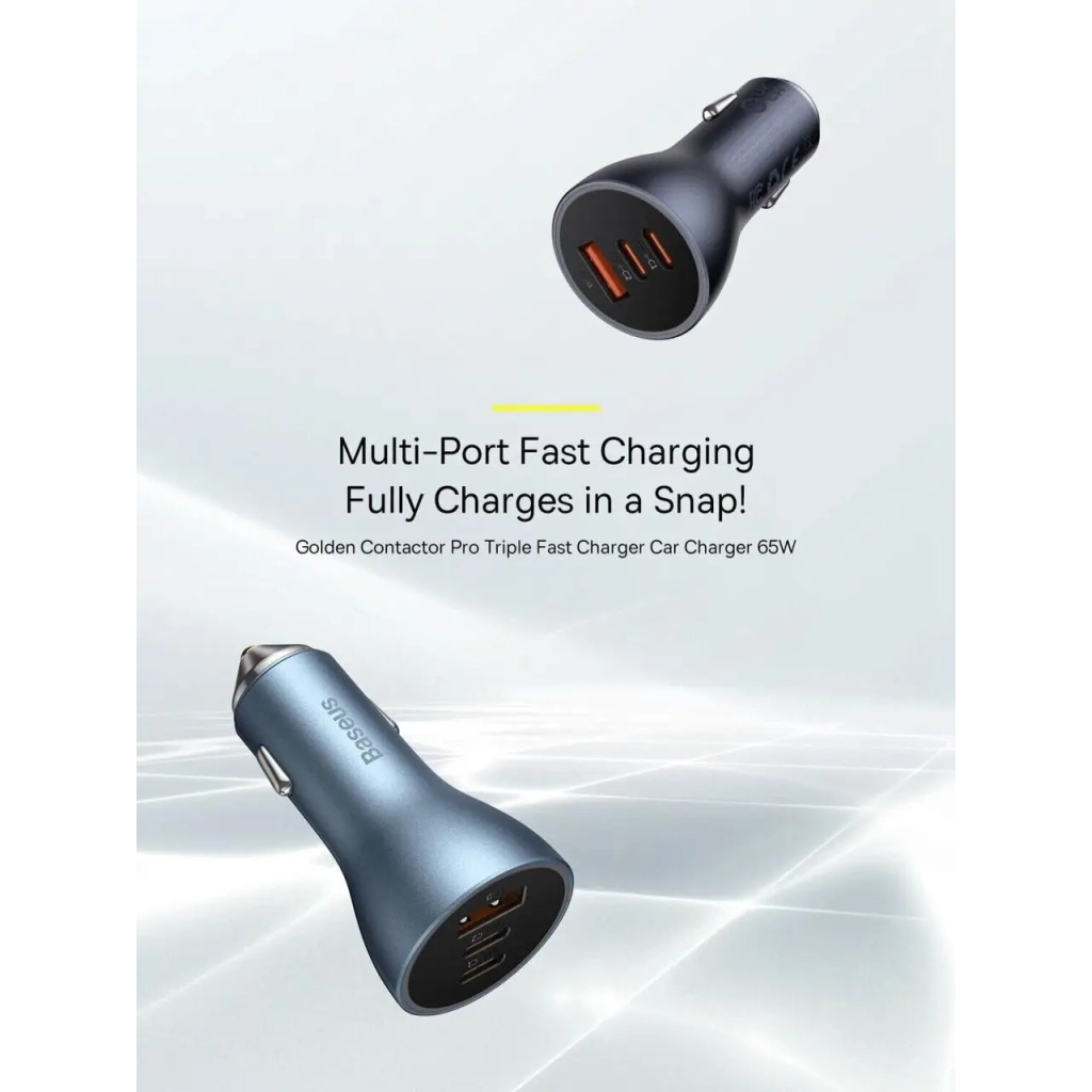 Зарядний пристрій Baseus 1xUSB + 2xUSB-C 65W Golden Contactor Pro dark gray (CGJP010013) - зображення 6
