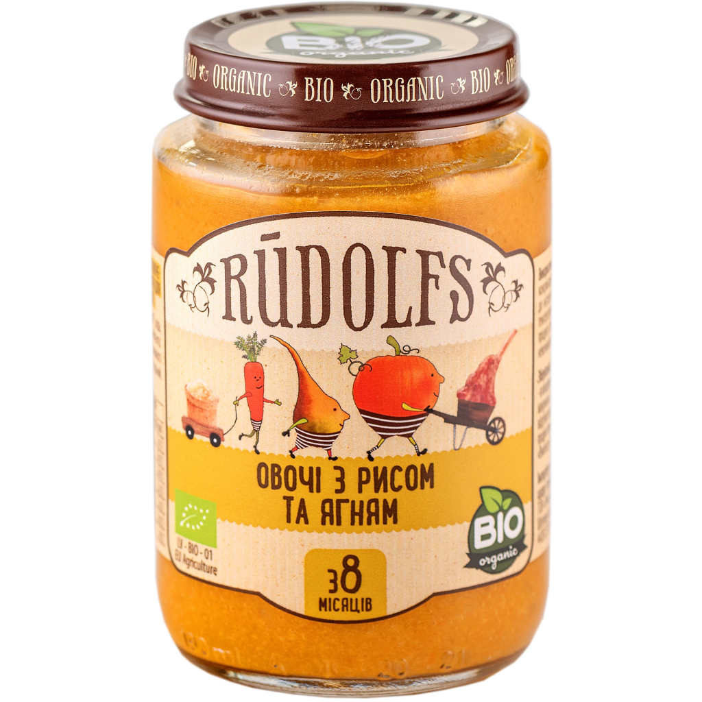 Дитяче пюре Rudolfs RUDOLFS Пюре "Овочі і рис з ягням" органічне (190 г) 8+ (4751017940242) - зображення 1