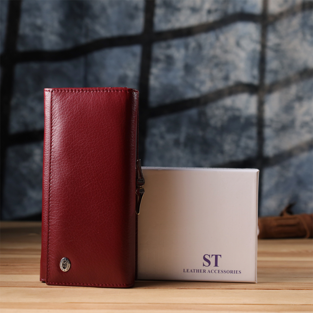 Гаманець ST Leather З натуральної шкіри Бордовий (23107) - зображення 11