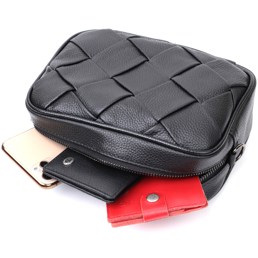 Сумка Vintage Жіноча з плетіннями з натуральної шкіри Чорна (22406) - зображення 6