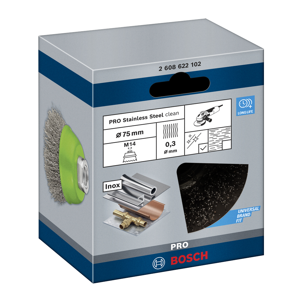 Щітка для електроінструменту Bosch Professional чашкова, нержавіюча 75мм, 0.3мм, M14 (2.608.622.102) - зображення 2