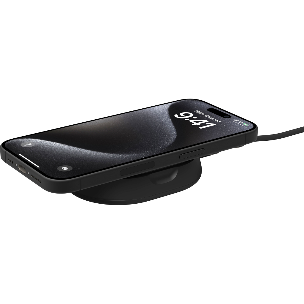 Зарядний пристрій Belkin 15W Magnetic Stand Qi2 20W adapter USB-C black (WIA008VFBK) - зображення 6