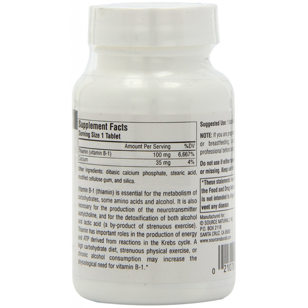 Вітамін Source Naturals Вітамін В-1 100мг, 250 таблеток (SN0408) - зображення 2