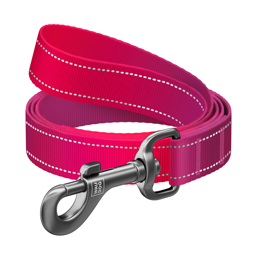 Повідець для собак WAUDOG Nylon Mono світловідбивний M 20 мм, 200 см, рожевий (46377) - зображення 1