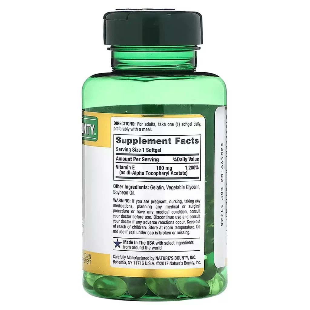 Вітамін Nature's Bounty Вітамін Е, 180 мг, Vitamin Е, 120 желатинових капсул (NRT-01751) - зображення 2