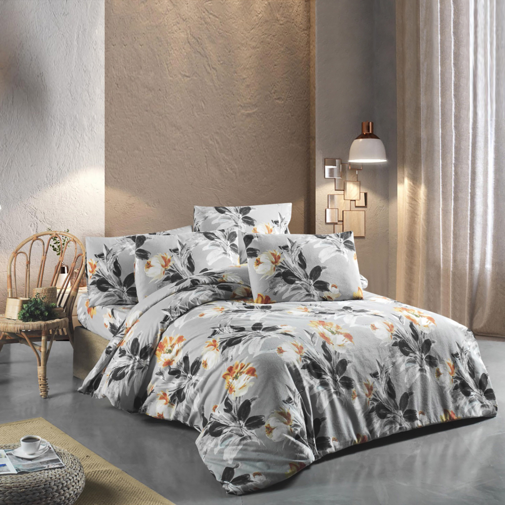 Постільна білизна Home Line Півонія фланель сірий євро (179233) - зображення 2