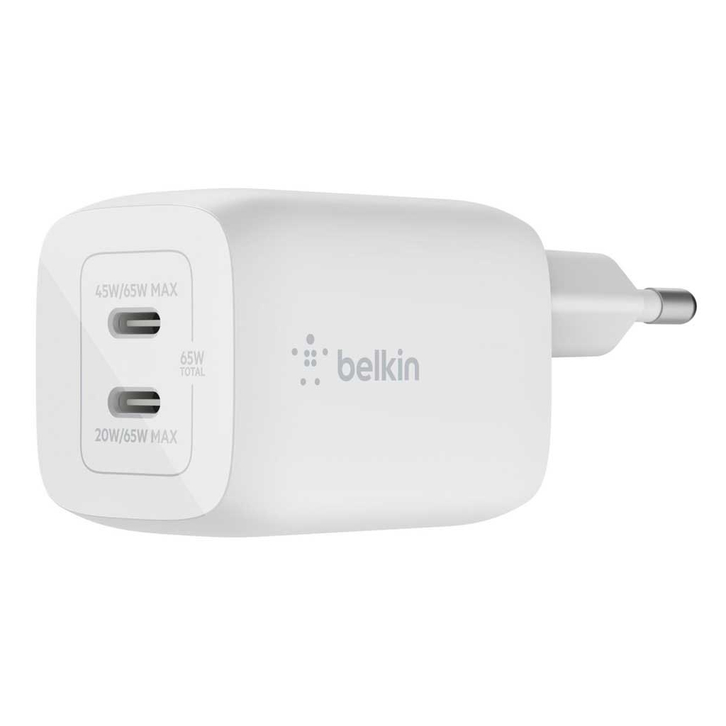 Зарядний пристрій Belkin 65W 2хUSB-С GAN PD PPS white (WCH013VFWH) - зображення 1