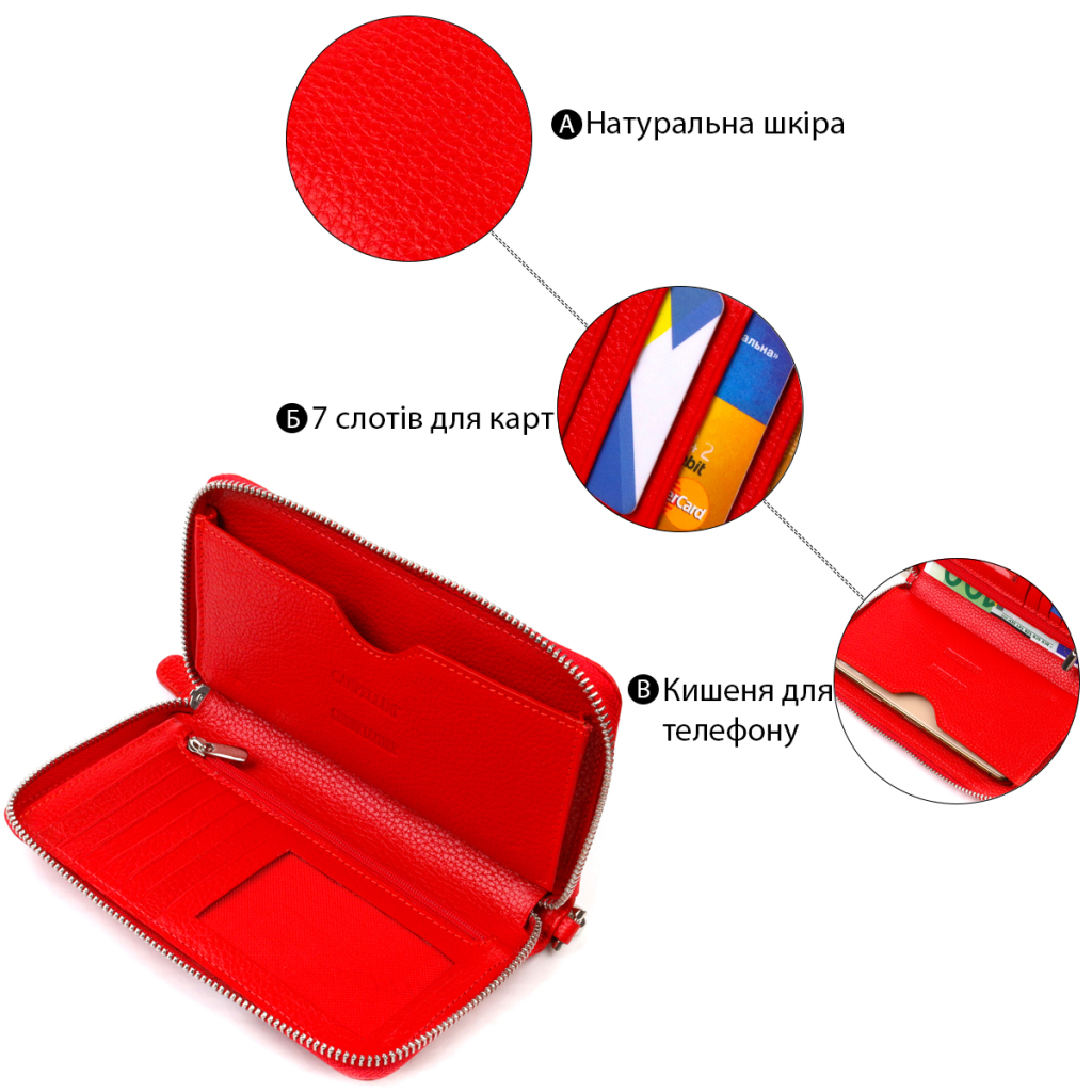 Гаманець Canpellini З натуральної шкіри Червоний (21619) - зображення 4