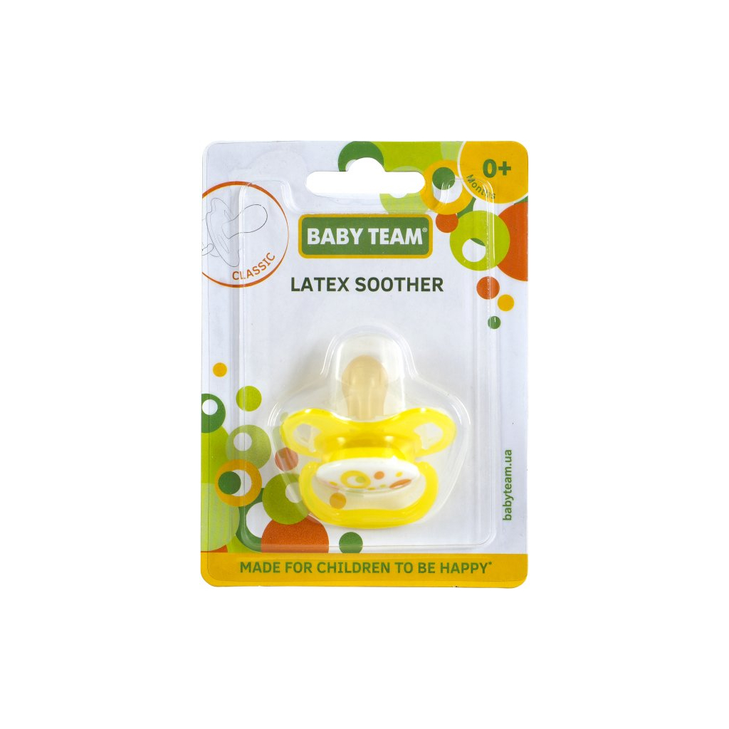 Пустушка Baby Team латексна, класична 0+ міс. (3220_жовтий) - зображення 3