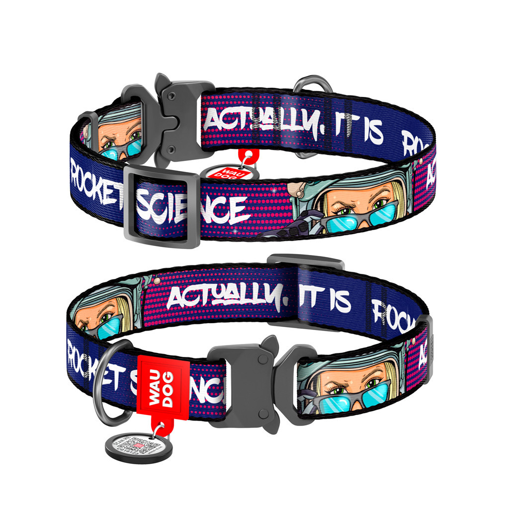 Нашийник для тварин WAUDOG Nylon з QR-паспортом "Космос. Ракетобудування" металева пряжка-фастекс L (4507-0124) - зображення 1