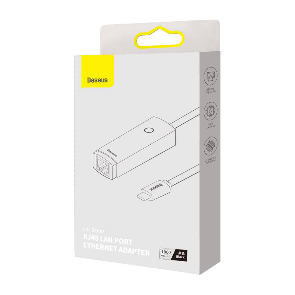 Перехідник USB-C to RJ45 Ethernet 1000Mbps black Baseus (WKQX000301) - изображение 7