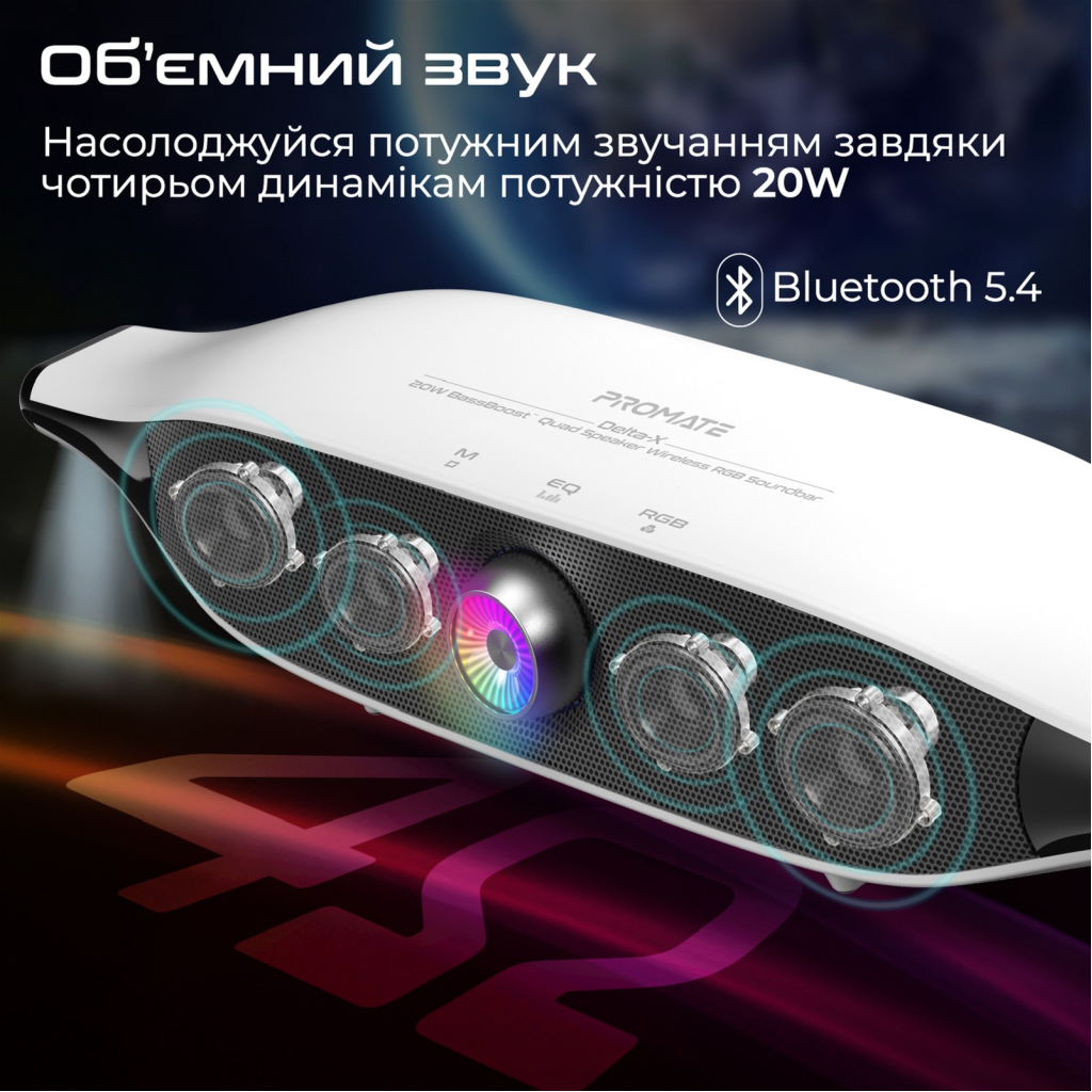 Акустична система Promate Delta-X 20W White (delta-x.white) - зображення 3
