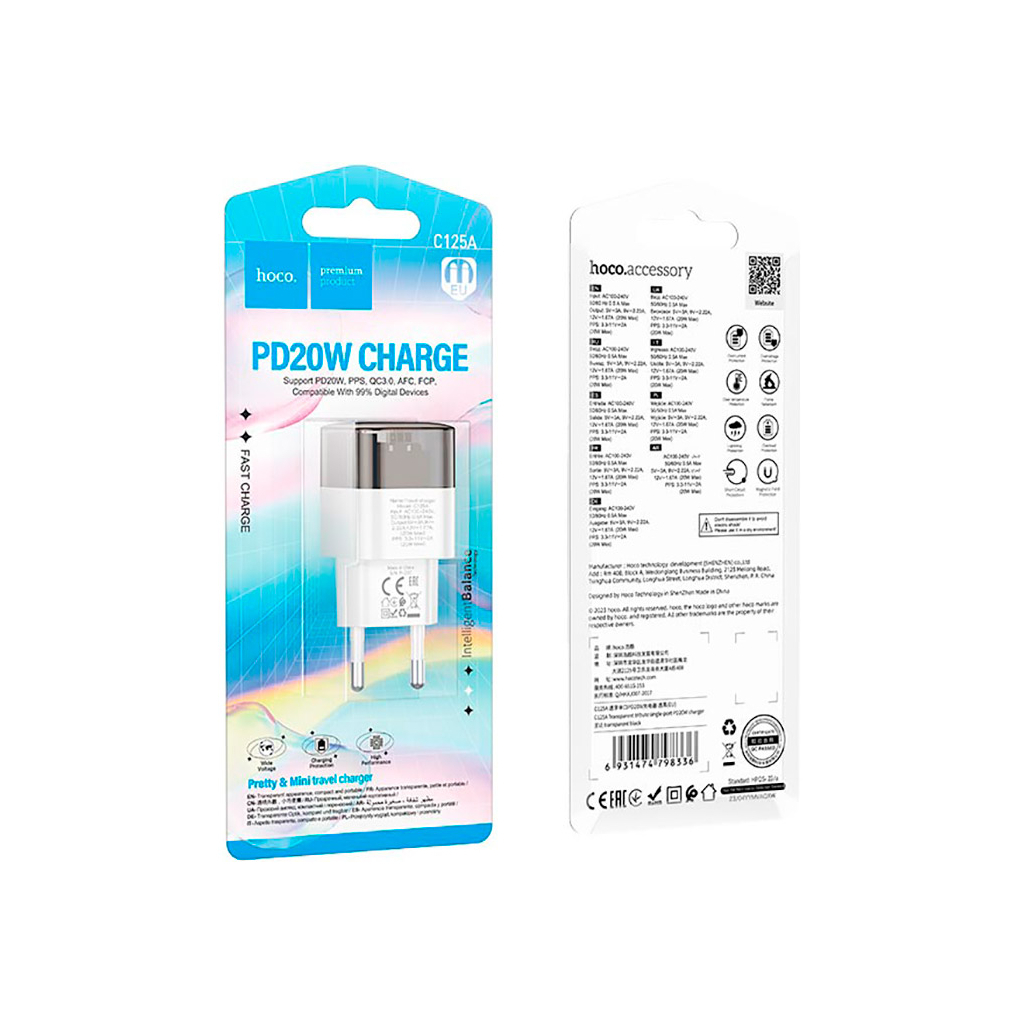 Зарядний пристрій HOCO C125A Transparent USB-C PD20W Transparent Black (6931474798336) - зображення 4
