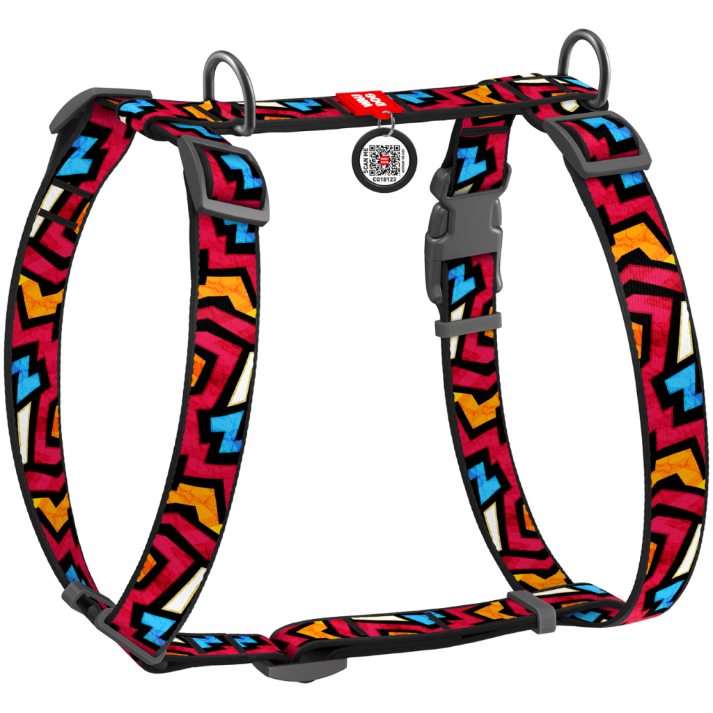 Шлея для собак WAUDOG Nylon з QR паспортом анатомічна H-подібна "Графіті" M (5539) - зображення 1