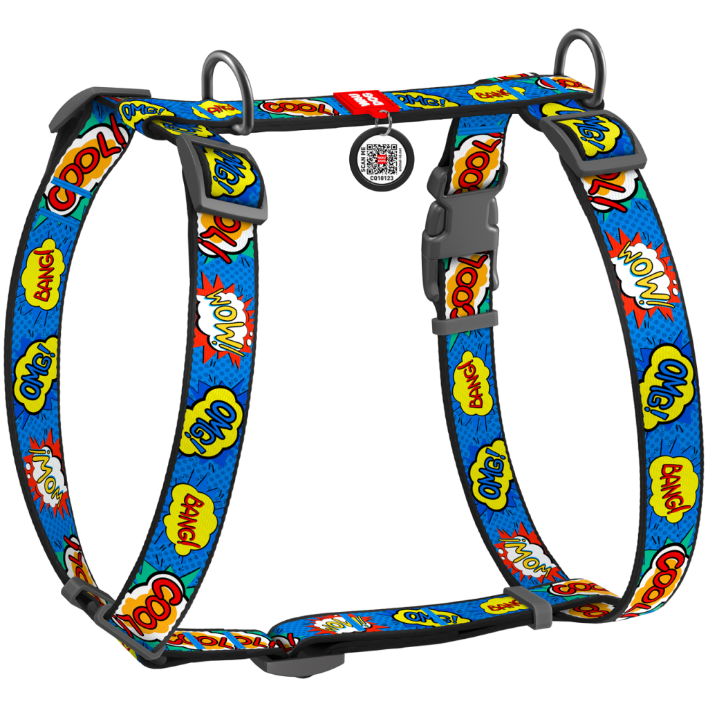 Шлея для собак WAUDOG Nylon з QR паспортом анатомічна H-подібна "ВАУ" S (5606) - изображение 1