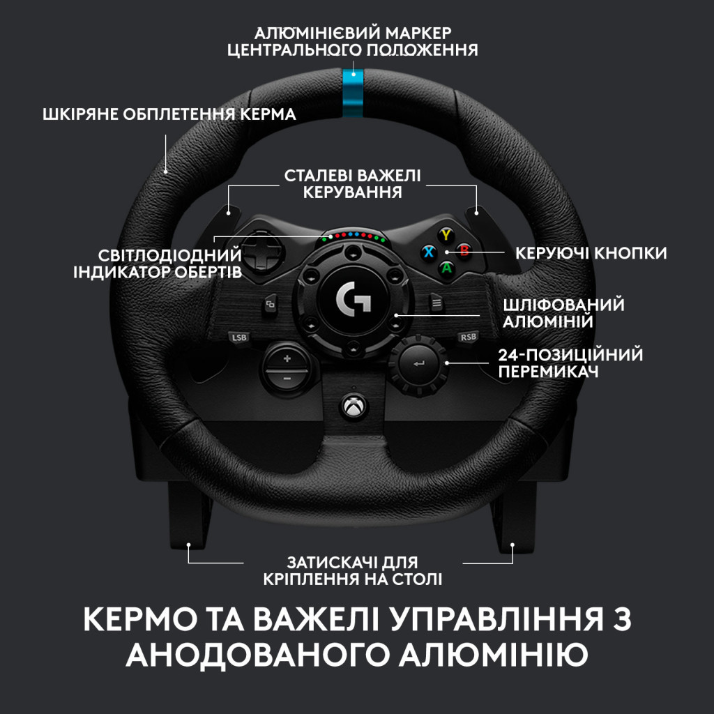 Кермо Logitech G923 Racing Wheel and Pedals for Xbox One and PC Black (941-000158) - зображення 6