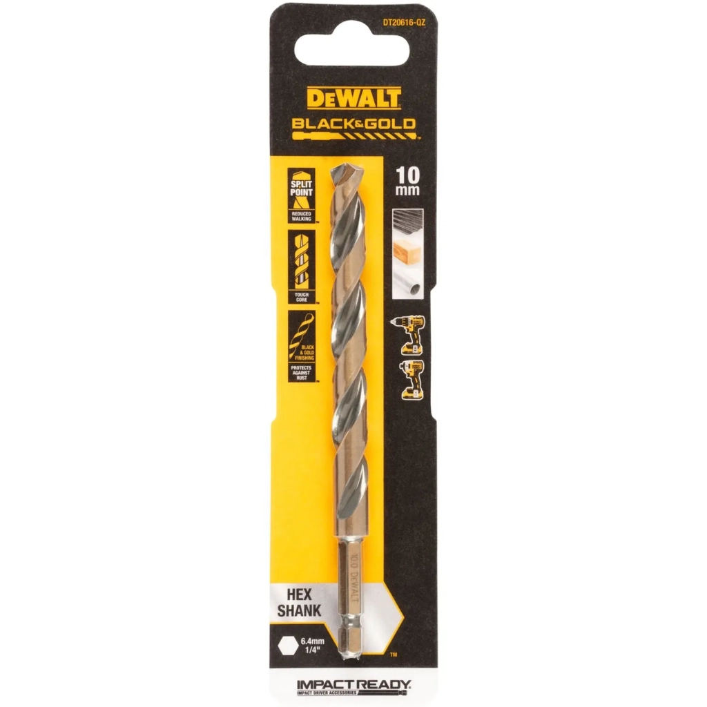 Свердло DeWALT по металу EXTREME IMPACT Black&Gold, HSS-G, 10 х 137,5 х 99,5 мм, 1 шт. (DT20616) - зображення 1