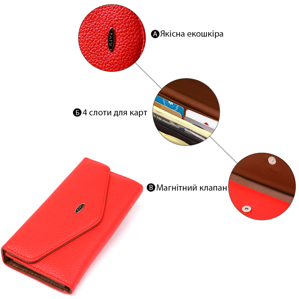 Гаманець Kivi З екошкіри флотар Яскраво-червоний (19063) - зображення 5