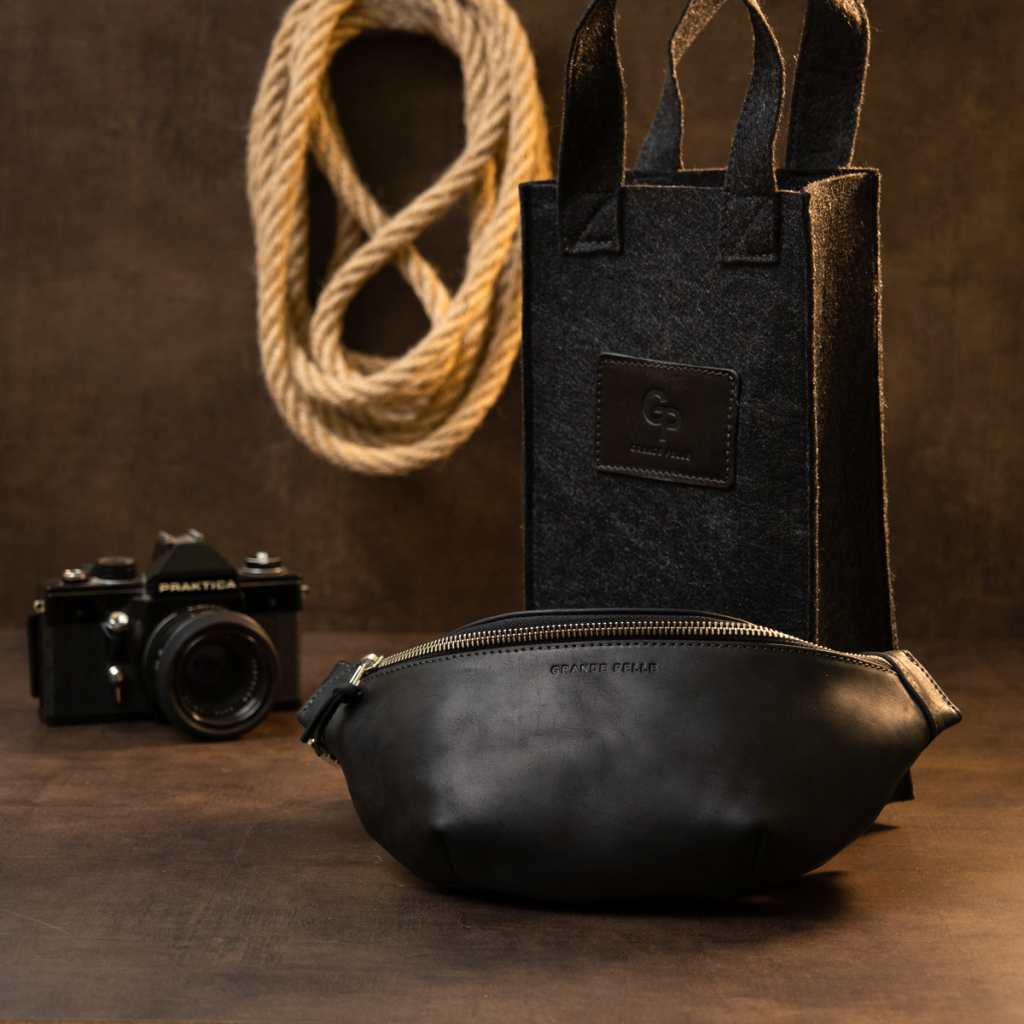 Сумка Grande Pelle Бананка унісекс вінтажна Чорна (11144) - зображення 8