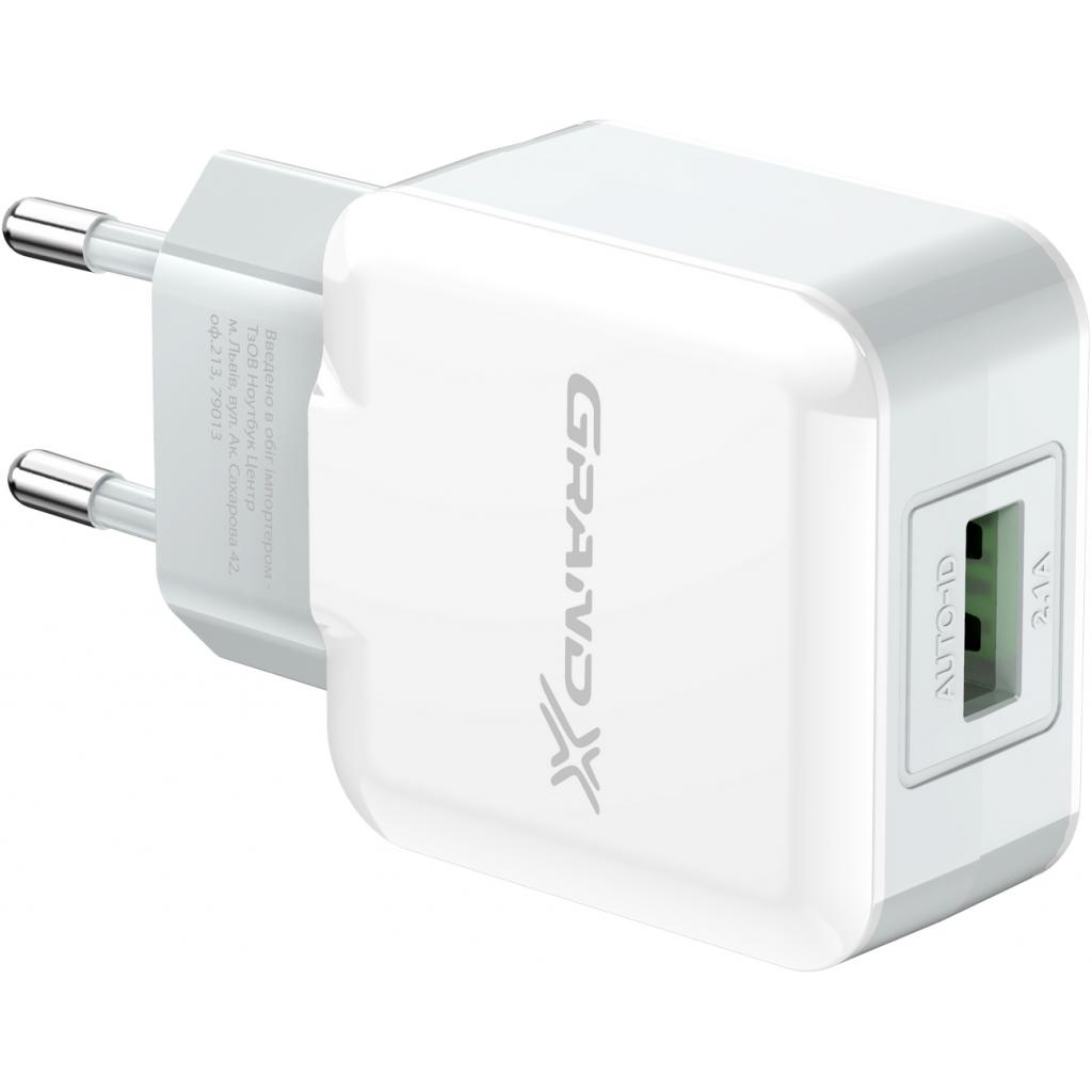 Зарядний пристрій Grand-X USB 5V 2,1A White + cable USB -> Lightning, Cu (CH03LTW) - зображення 2