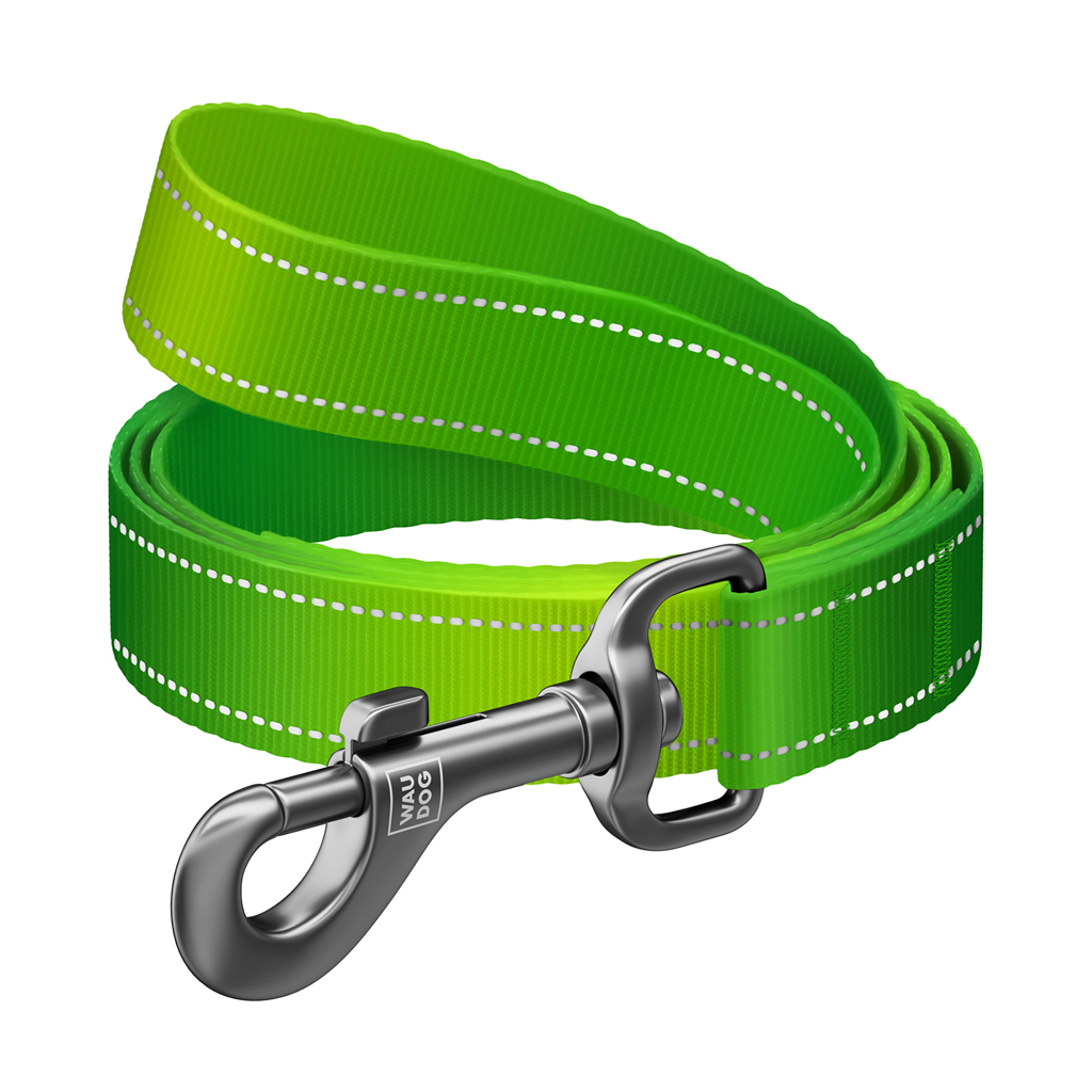 Повідець для собак WAUDOG Nylon Mono світловідбивний L-XXL 25 мм, 300 см, салатовий (46455) - зображення 1