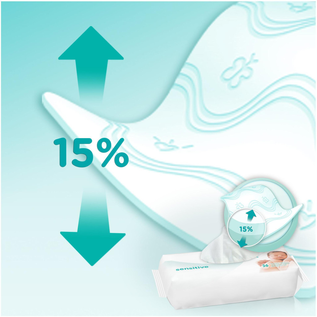 Дитячі вологі серветки Pampers Sensitive, 56 шт (4015400636649) - изображение 6