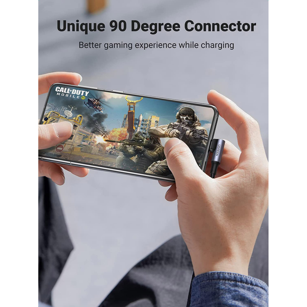 Дата кабель USB-C to USB-C 1.0m 100W (20V/5A) 90° corner braided black UGREEN (70696) - зображення 3