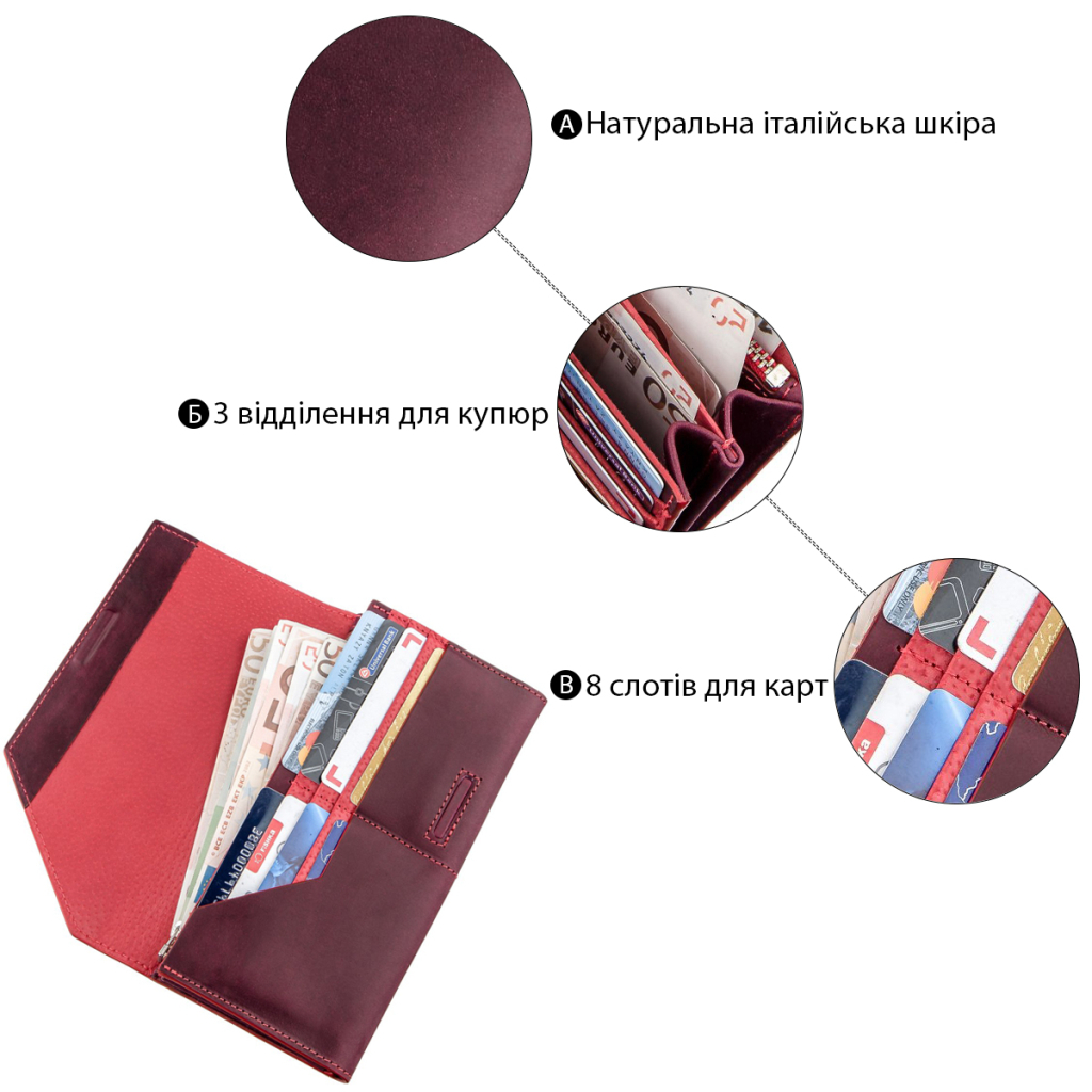 Гаманець Grande Pelle На магніті Бордовий (11217) - зображення 4