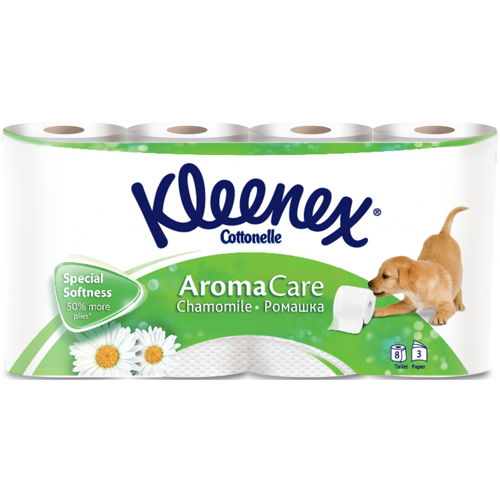 Туалетний папір Kleenex Cottonelle Aroma Care Ромашка 155 відривів 3 шари 8 рулонів (5029053541617) - зображення 1