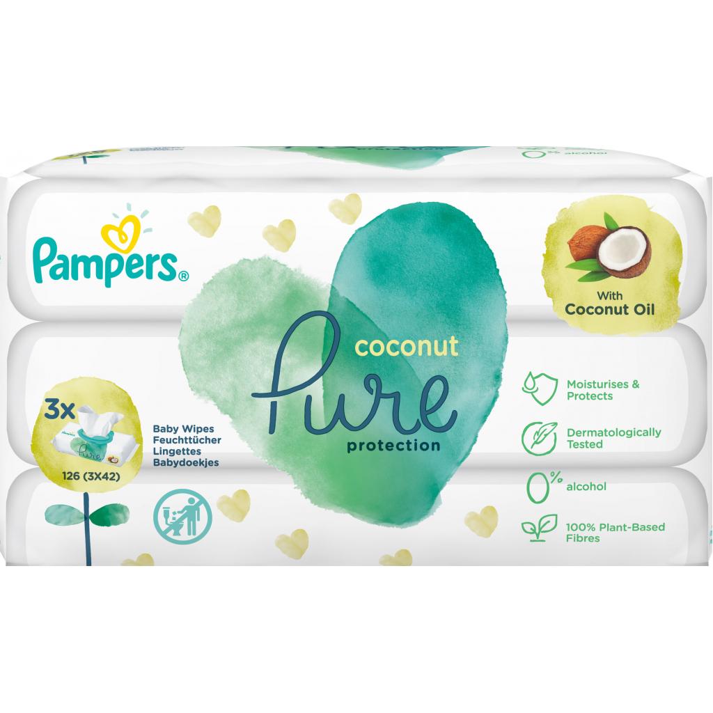 Дитячі вологі серветки Pampers Pure Coconut 126 шт (8001841708942) - зображення 2