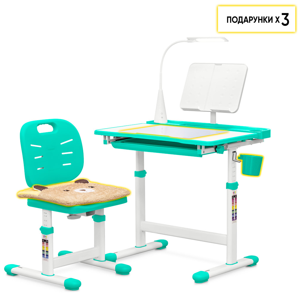 Парта зі стільцем Evo-kids (стіл+стілець+полиця+лампа) Green (Evo-17 Z Ergo) - зображення 3