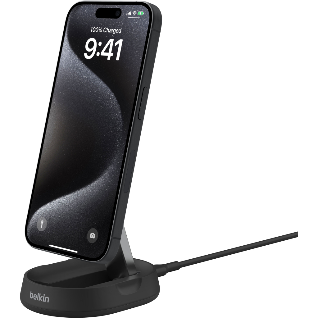 Зарядний пристрій Belkin 15W Magnetic Stand Qi2 20W adapter USB-C black (WIA008VFBK) - зображення 7
