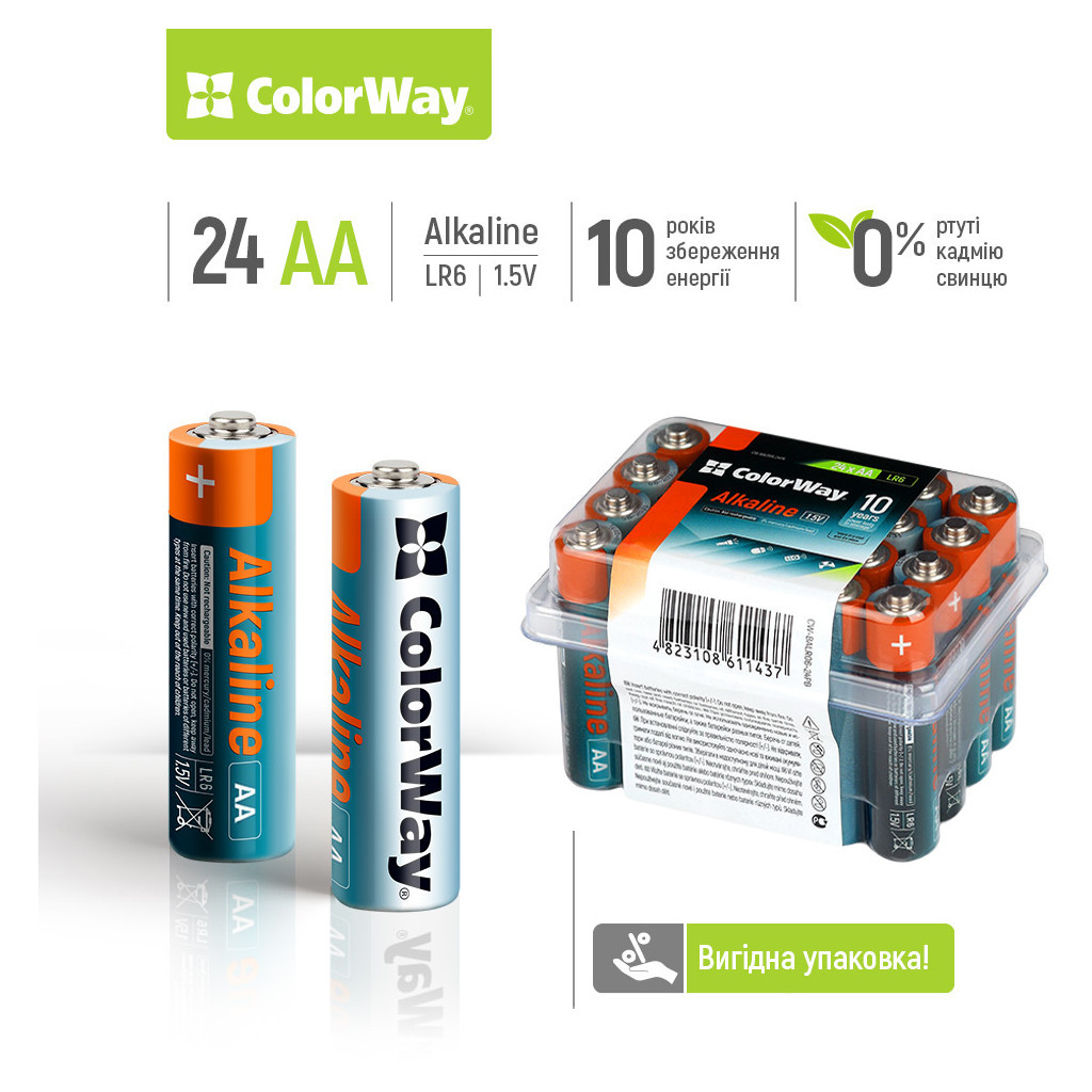 Батарейка ColorWay AA LR6 Alkaline Power (лужні) * 24 plastic box (CW-BALR06-24PB) - зображення 2