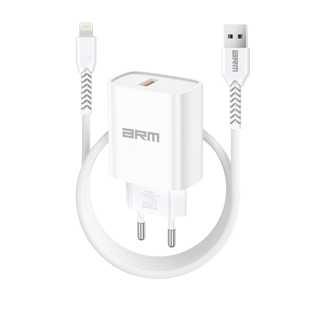 Зарядний пристрій Armorstandart AR012 Basic USB 24W + cable USB to Lightning White (ARM69894) - зображення 1