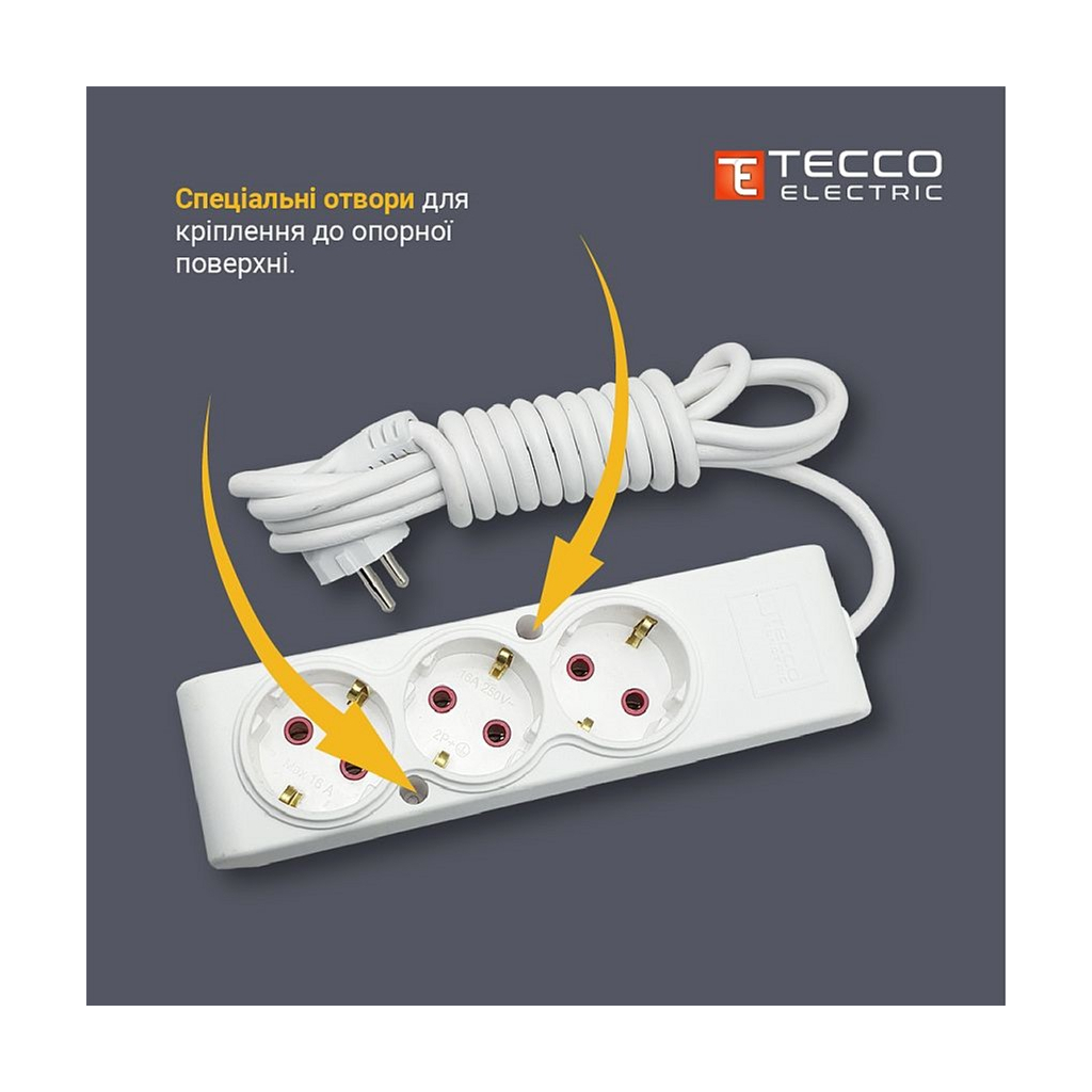 Мережевий подовжувач TECCO 3м 2 поста white (8681277841118) - зображення 7