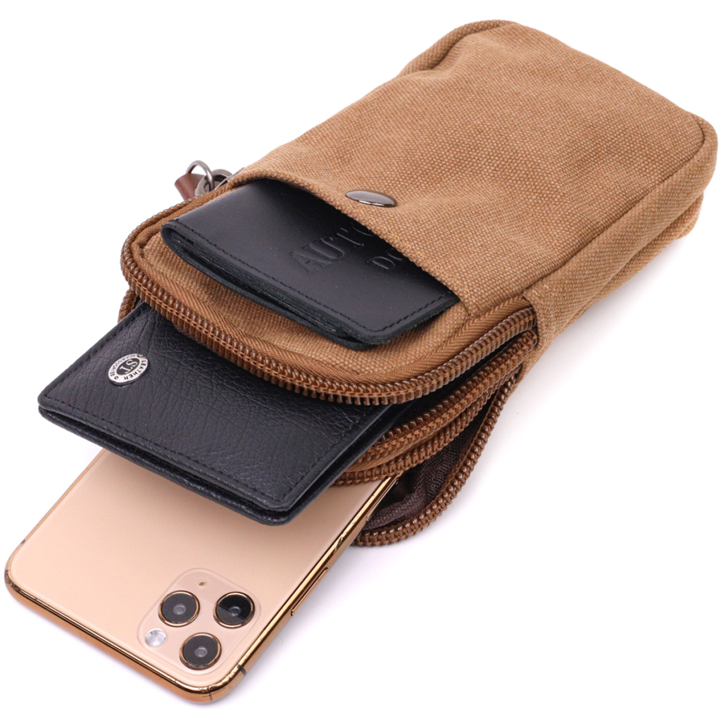 Сумка Vintage На пояс з металевим карабіном з текстилю Коричнева (22225) - зображення 8