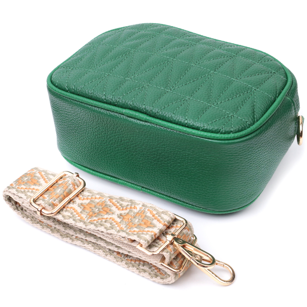 Сумка Vintage Стьобана жіноча з натуральної шкіри Зелена (22613) - зображення 7