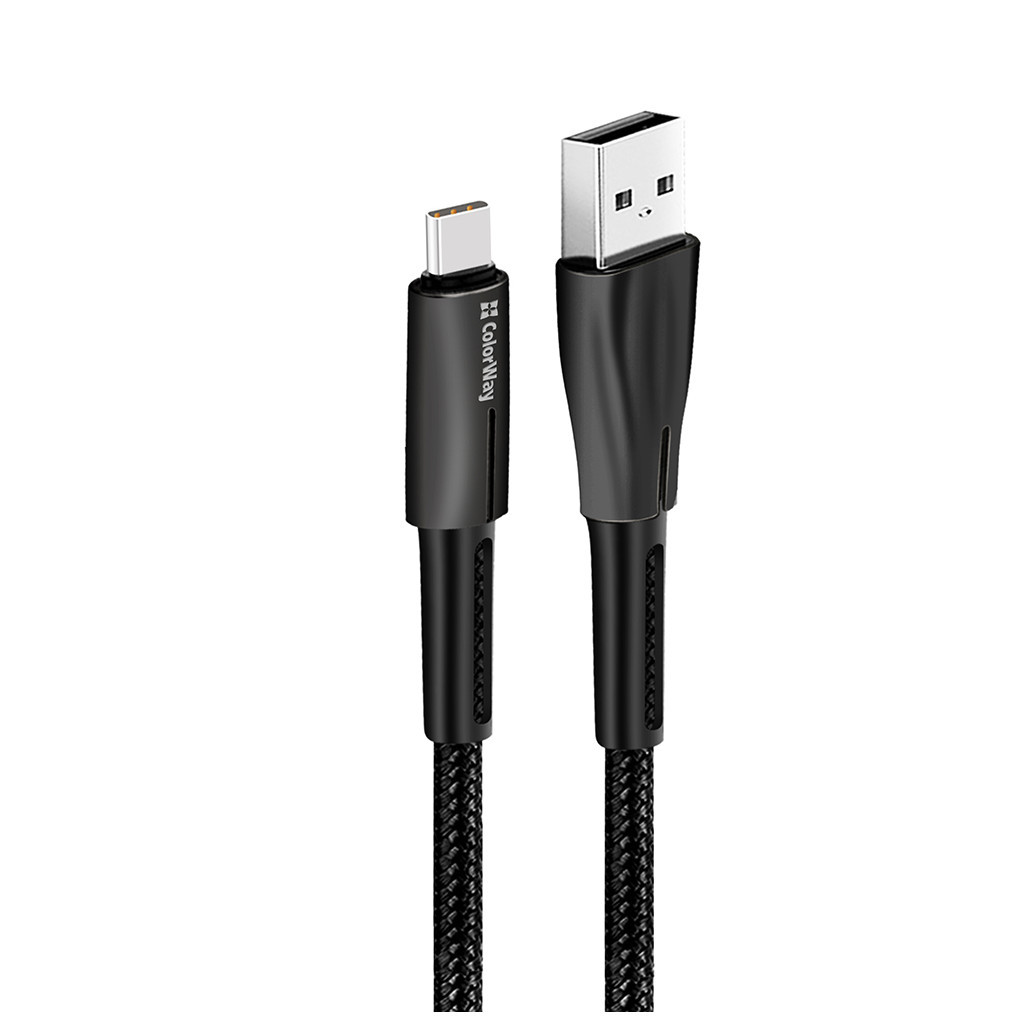 Дата кабель USB 2.0 AM to USB-C 1.0m zinc alloy + led black ColorWay (CW-CBUC035-BK) - зображення 3