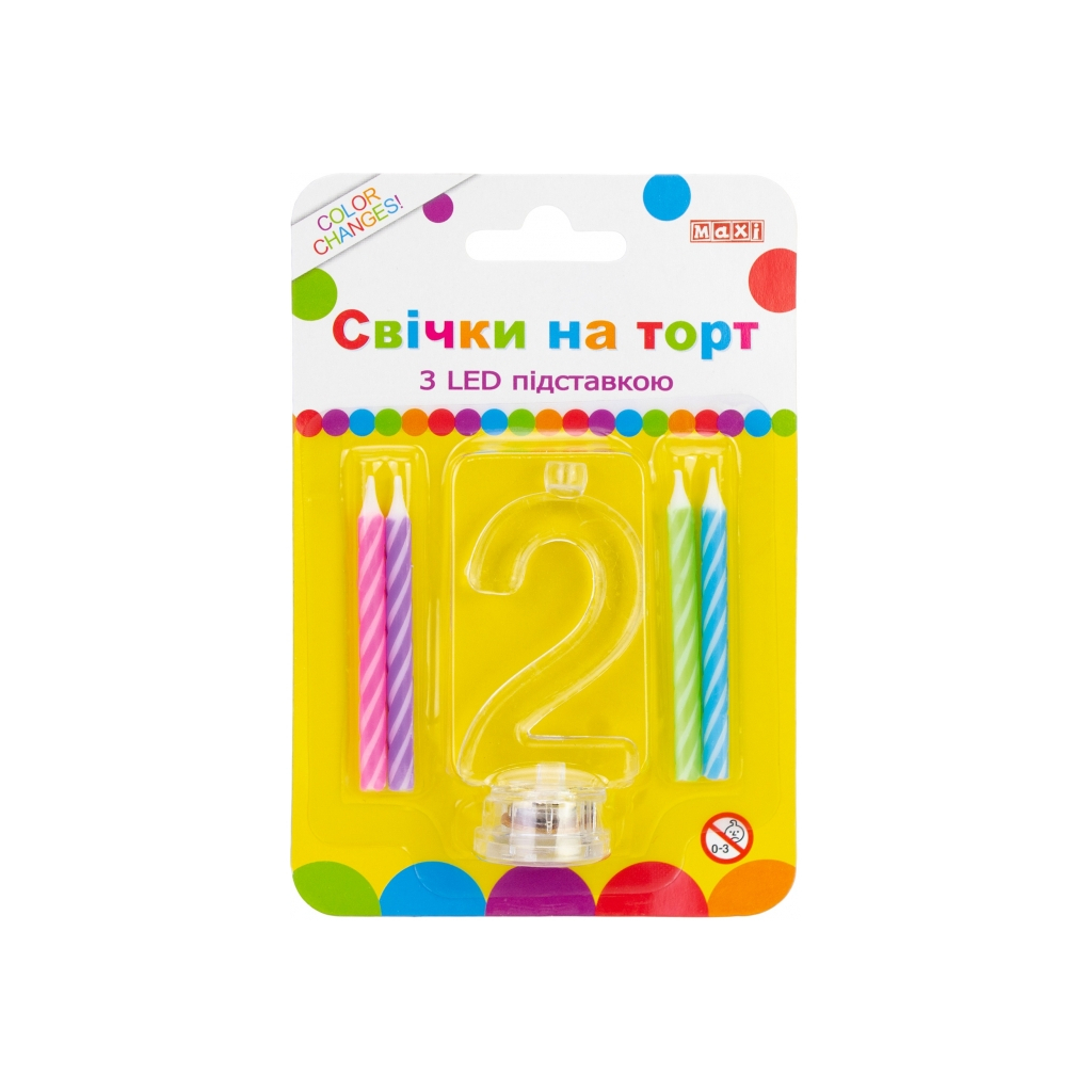 Свічка Maxi 4 шт. на торт з LED підставкою "2", що світиться (MX701007-2) - зображення 1
