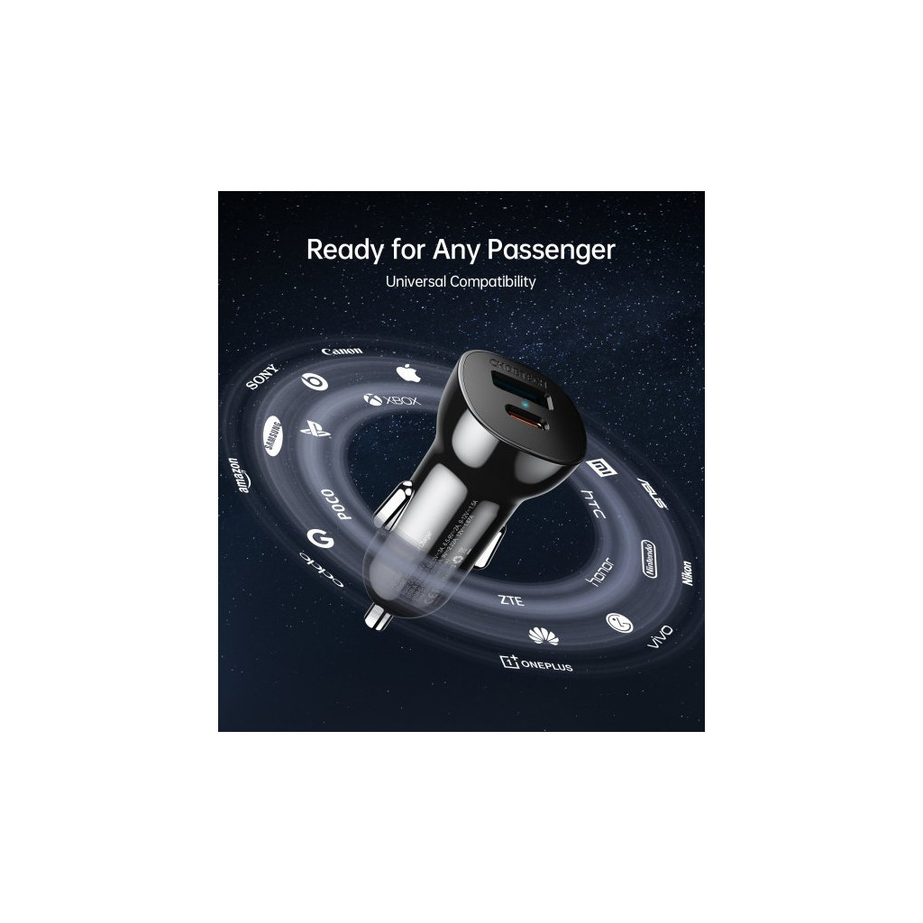 Зарядний пристрій Choetech car USB-A/USB-C 20W QC3.0/PD black (TC0005-BK) - зображення 3