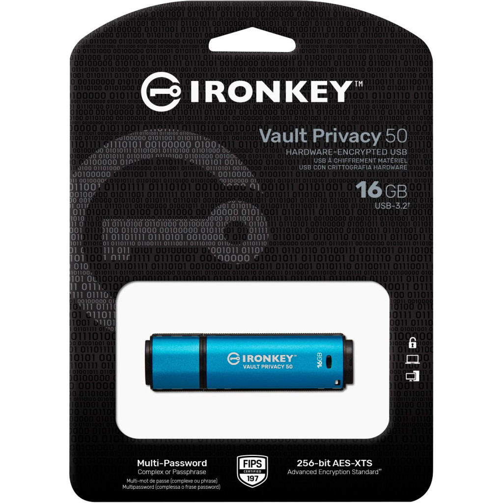 USB флеш накопичувач Kingston 16GB IronKey Vault Privacy 50 Blue USB 3.2 (IKVP50/16GB) - зображення 5