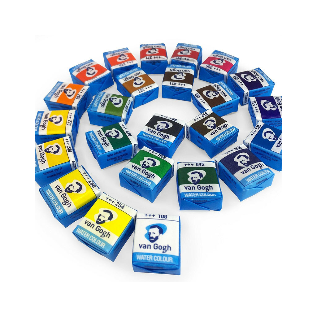 Акварельні фарби Royal Talens Van Gogh 24 кольори кювети + пензлик, метал (8712079048907) - изображение 3