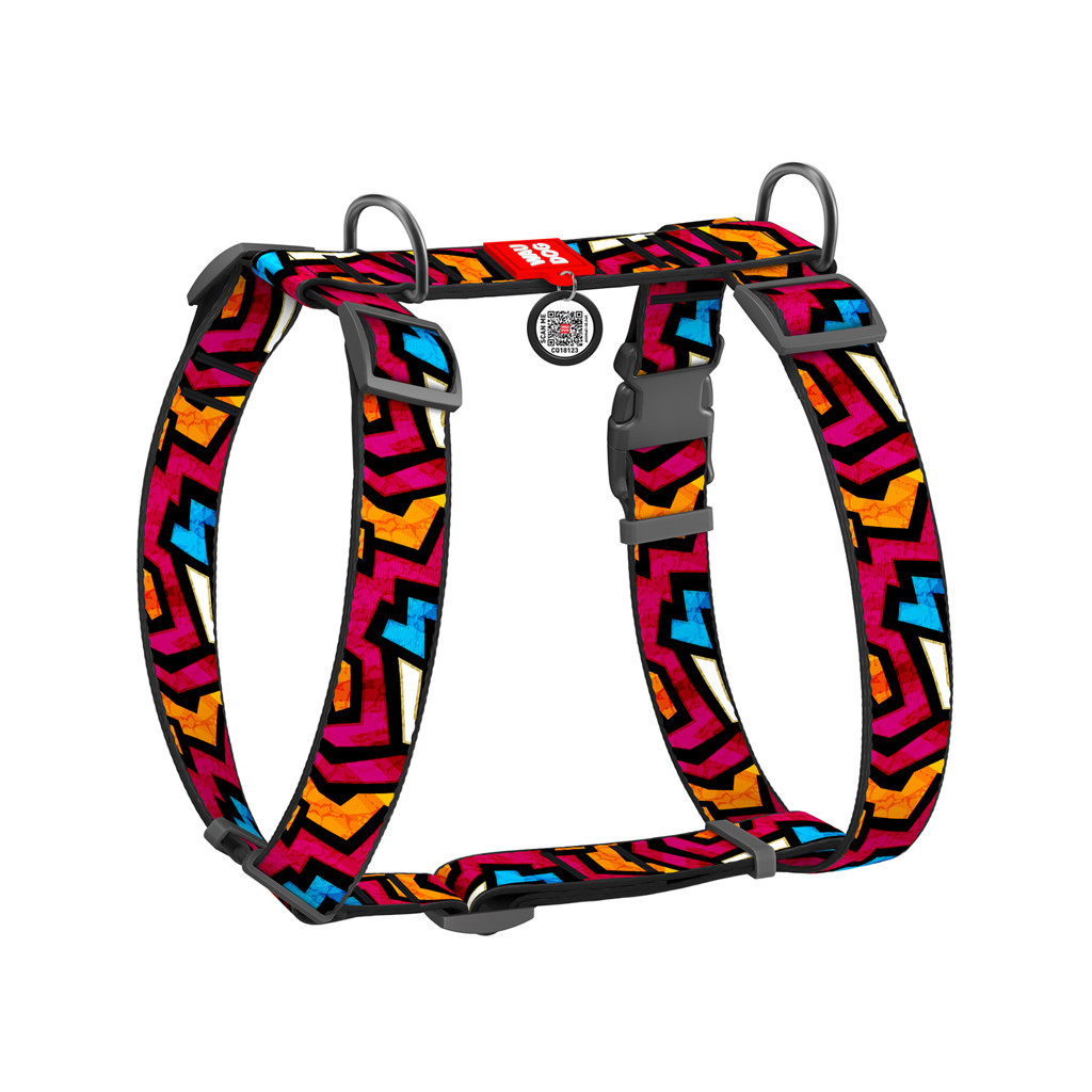 Шлея для собак WAUDOG Nylon анатомічна H-подібна з QR-паспортом "Графіті" пластиковий фастекс XL (323-0021) - изображение 1