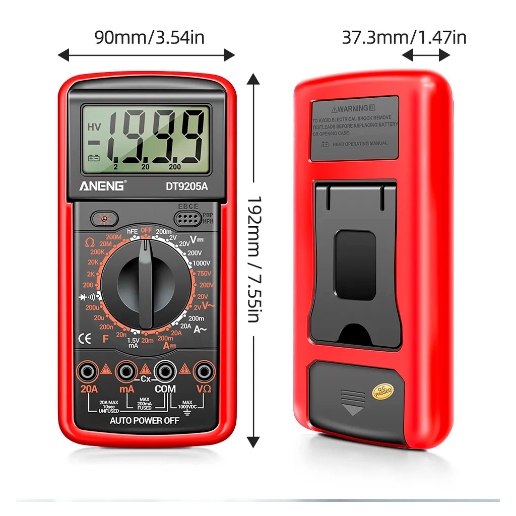Цифровий мультиметр ANENG DT9205A-12, V, A, R, C, функція hFE (DT9205A-12) - зображення 3