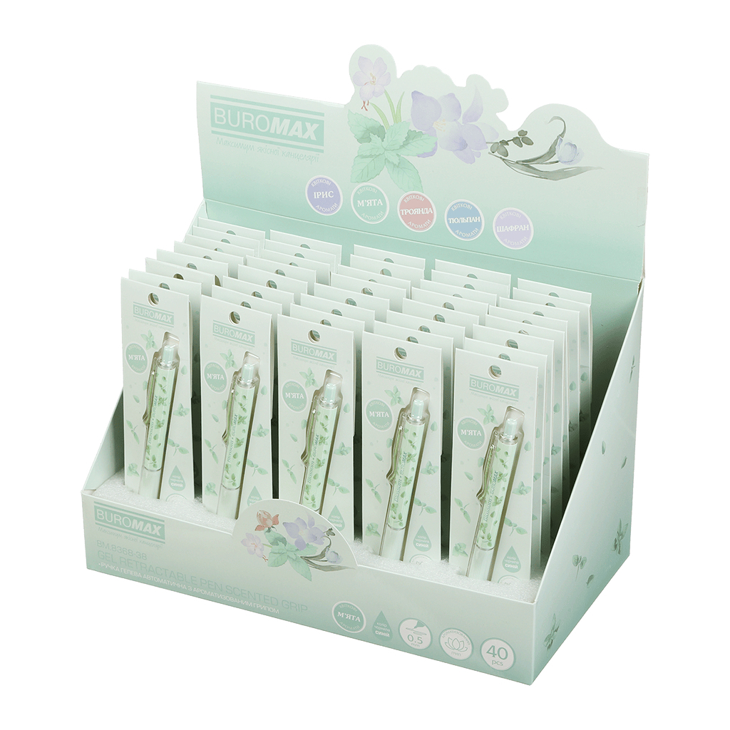 Ручка гелева Buromax автоматична BLOSSOM, 0.5 мм, ароматний грип, М'ята, сині чорнила, в блістері (BM.8368-38) - зображення 3